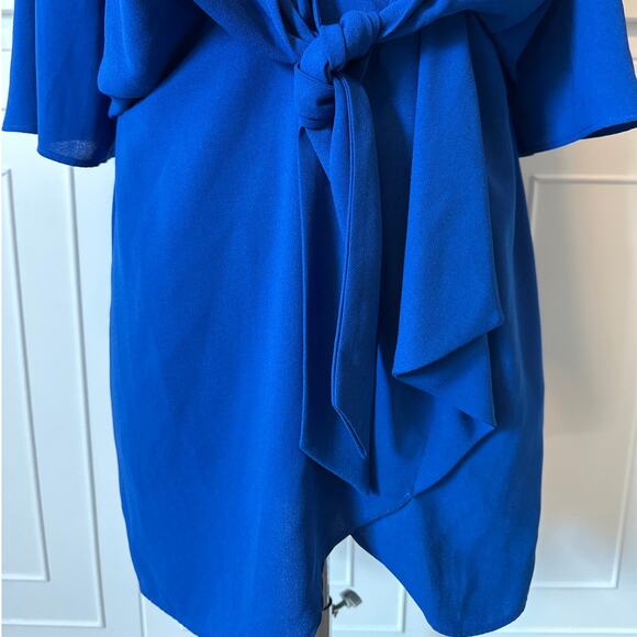 Topshop Mini Dress Knot Front Shift Dress Royal Blue Keyhole Sz 8 Party Romantic - Picture 5 of 12